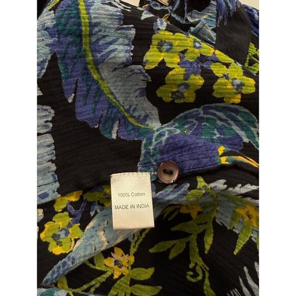 Banjanan Anthropologie Blue Bird Ruffle Top Short Sleeve Tropical Cotton Size XS - Picture 6 of 8